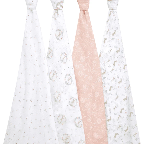 Aden +anais™ Musslin Puck Cloth 4-Pack Blusching Bunnies 112 X 112 4 Aden +anais™ Musslin Puck Cloth 4-Pack Blusching Bunnies 112 X 112 - Afbeelding 2