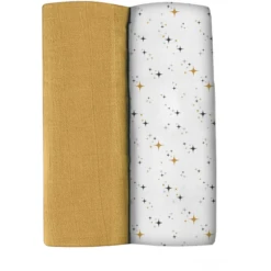 BEABA ® Set Van 2 Burp Cloths Honey Yellow / Starry Night 120 X 120 Cm -Winkel Voor Kinderproducten beaba set van 2 burp cloths honey yellow starry night 120 x 120 cm a365392 3