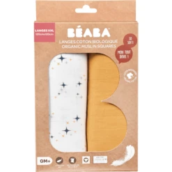 BEABA ® Set Van 2 Burp Cloths Honey Yellow / Starry Night 120 X 120 Cm -Winkel Voor Kinderproducten beaba set van 2 burp cloths honey yellow starry night 120 x 120 cm a365392 4
