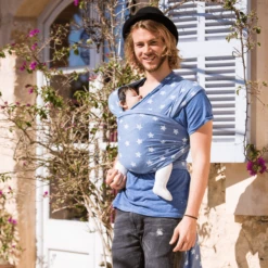 HOPPEDIZ Maxi Elastische Draagdoek Blauw-Melange Met Chalkprint -Winkel Voor Kinderproducten hoppediz maxi elastische draagdoek blauw melange met chalkprint a154958 2