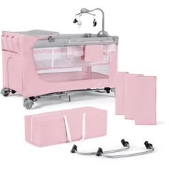 Kinderkraft Reisbedje LEODY Roze Met Accessoires