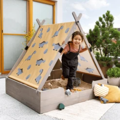 MUDDY BUDDY Zandbak Met Tent "Dino Lover" Warm Grijs -Winkel Voor Kinderproducten muddy buddy zandbak met tent dino lover warm grijs a412731 1