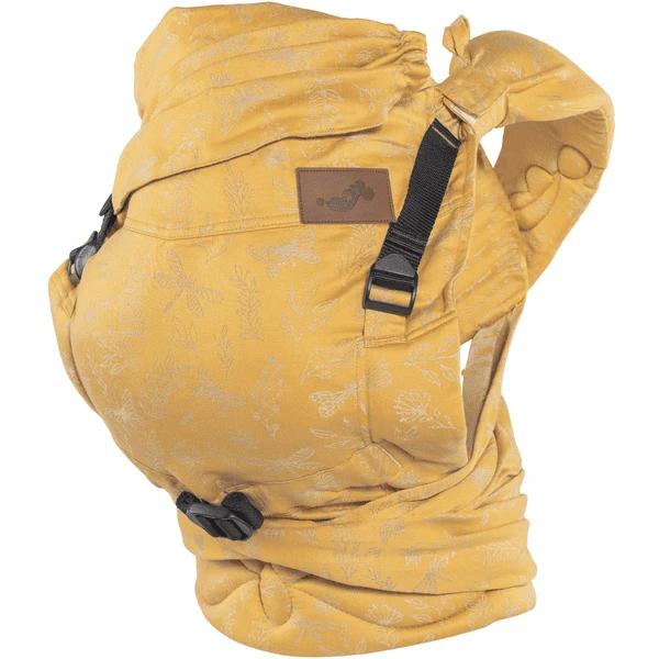 SCHMUSEWOLKE Draagzak Half Buckle Botanisch Golden Linnen 3 SCHMUSEWOLKE Draagzak Half Buckle Botanisch Golden Linnen